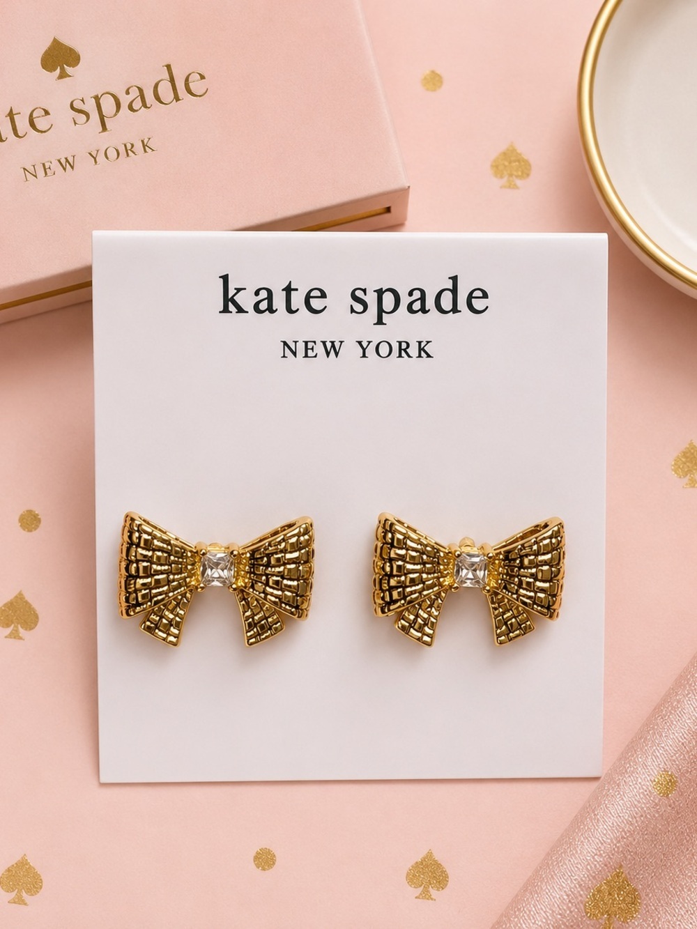 Kate Spade Gold Bow Stud Earrings NWT ♠️🎀 Crystal Bow Earrings